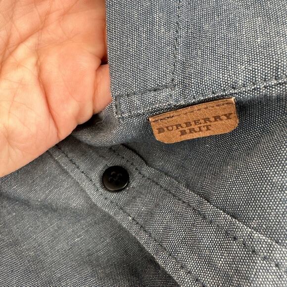 Burberry Brit Shirt Mens Small Blue Chambray Button Up Casual Shirt Designer - Picture 4 of 11